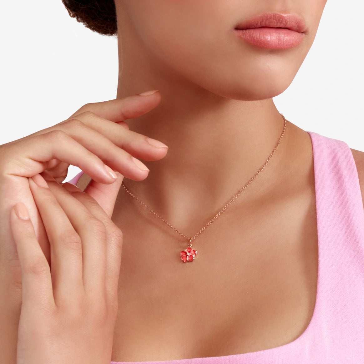 Dodo Ciondolo Fiore Ibisco Oro Rosa 9kt e Smalto