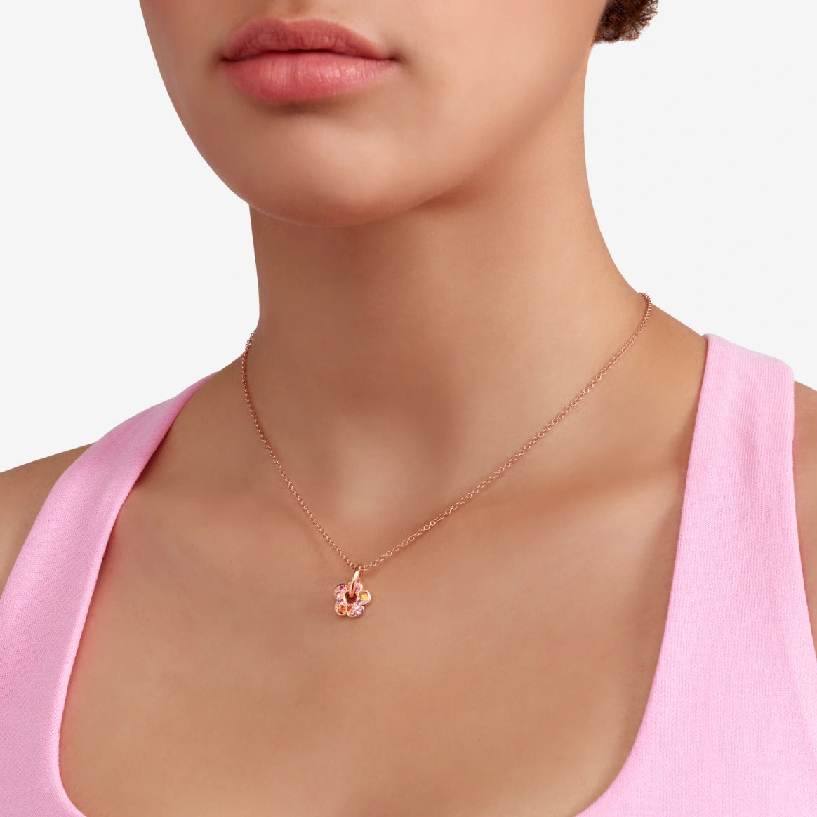 Dodo Ciondolo Fiore Oro Rosa 9kt e Zaffiri