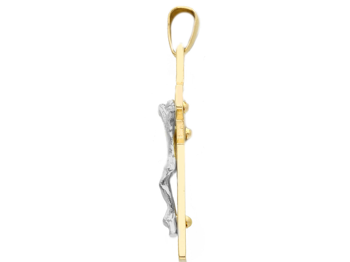 Croce S. Benedetto con Cristo in Oro Giallo e Bianco 18kt