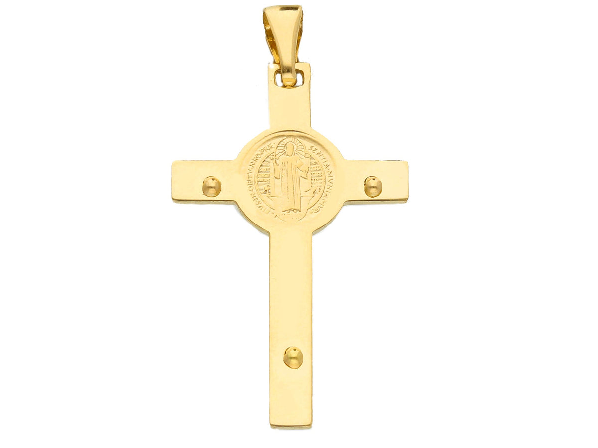 Croce S. Benedetto con Cristo in Oro Giallo e Bianco 18kt