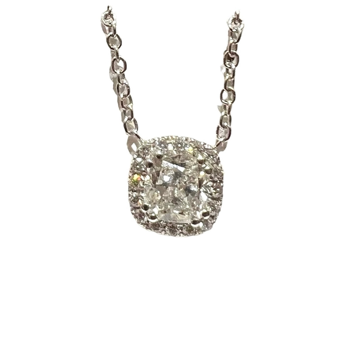 Light Point Cushion Cut Diamond Necklace 1.20 ct G VS2