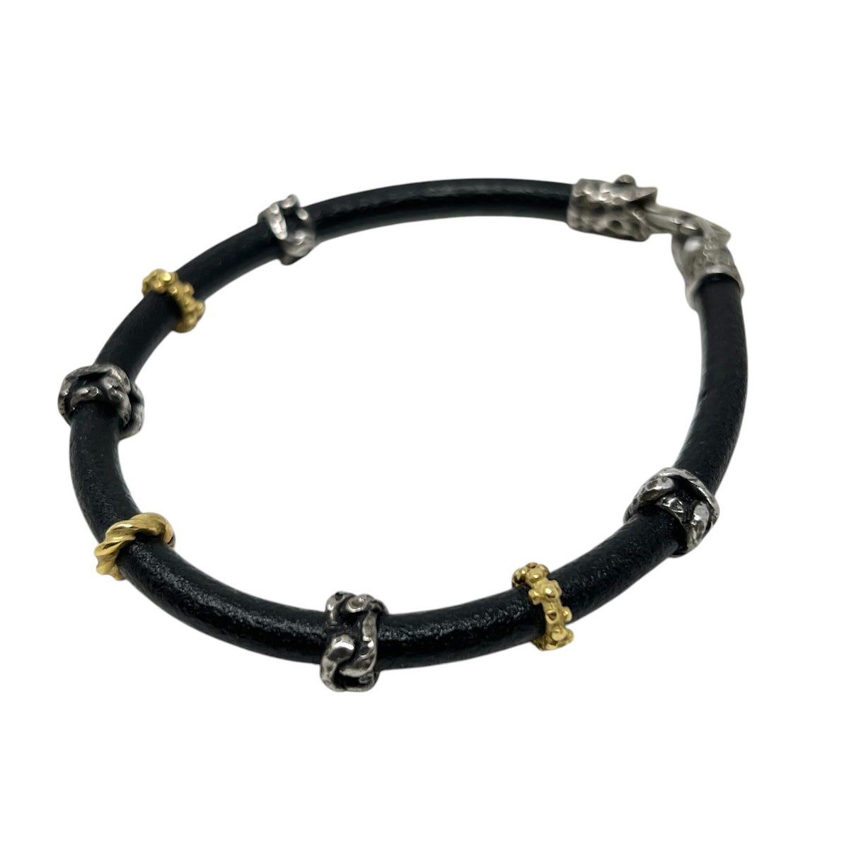 Quaglia Bracciale Cuoio Oro Giallo e Argento E18