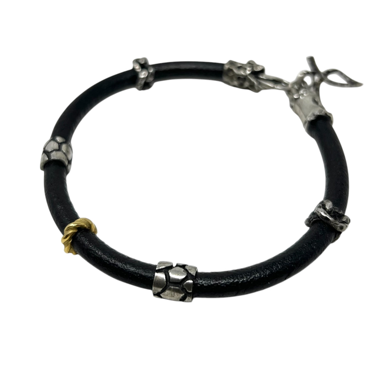 Quaglia Bracciale Cuoio Oro Giallo e Argento E13