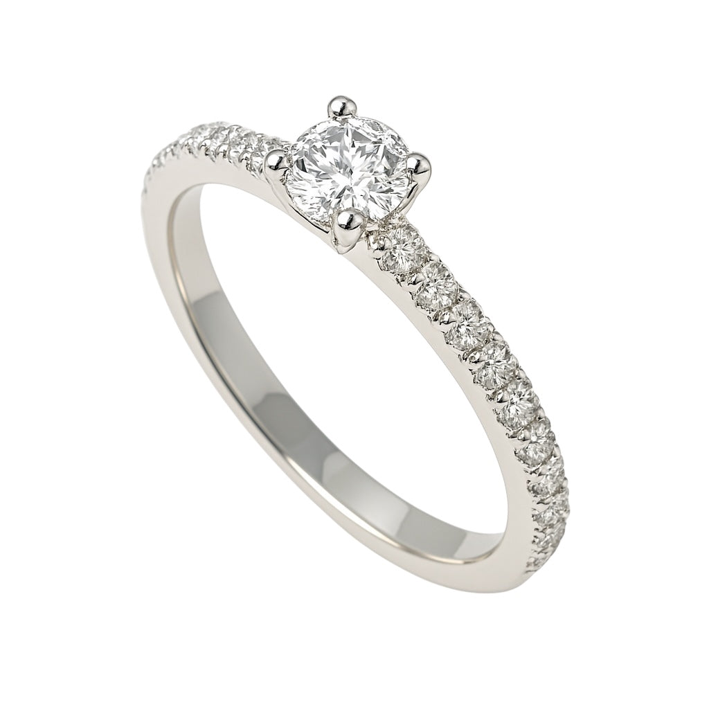 Maiocchi Milano Anello Solitario Oro Bianco e Diamante ct 0,40 E VS2+ 0,21