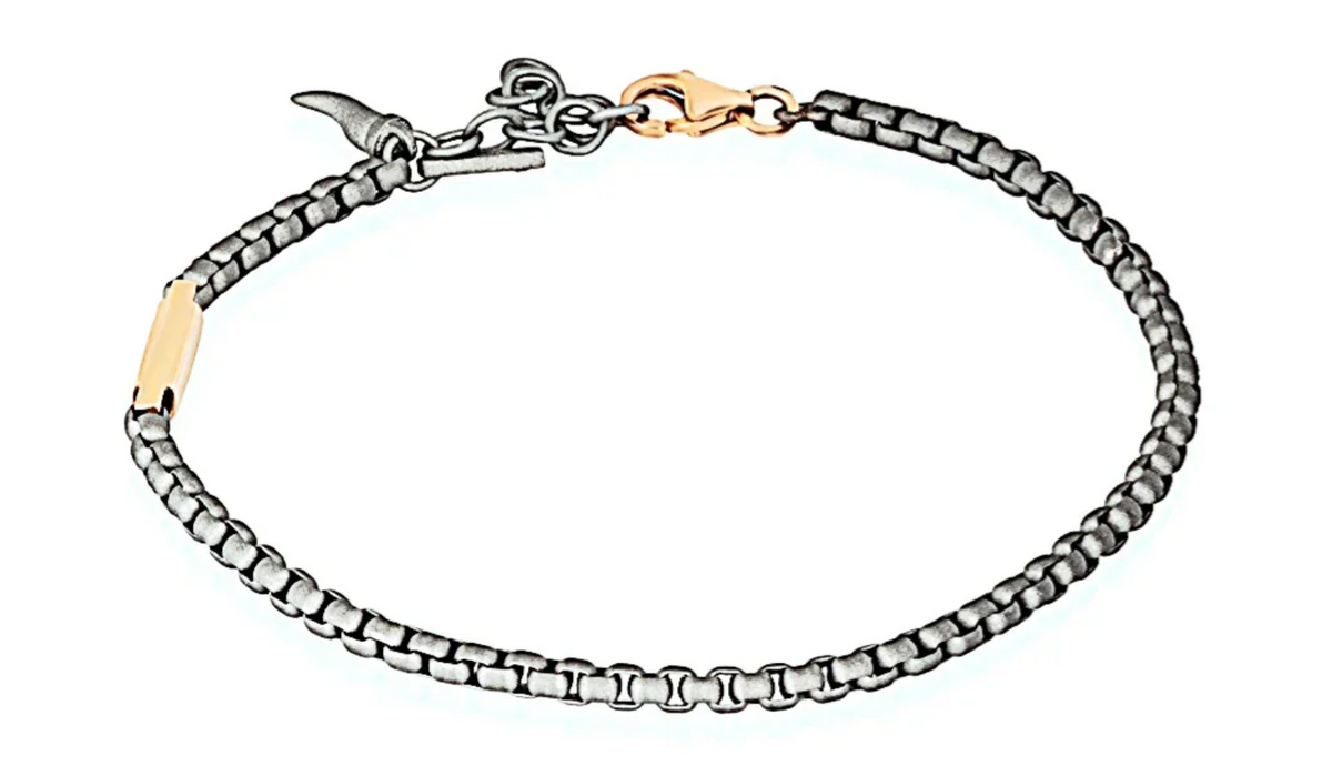 Mano Jewels Bracciale in Titanio Con Catenina Scooby Doo Barretta Oro Giallo