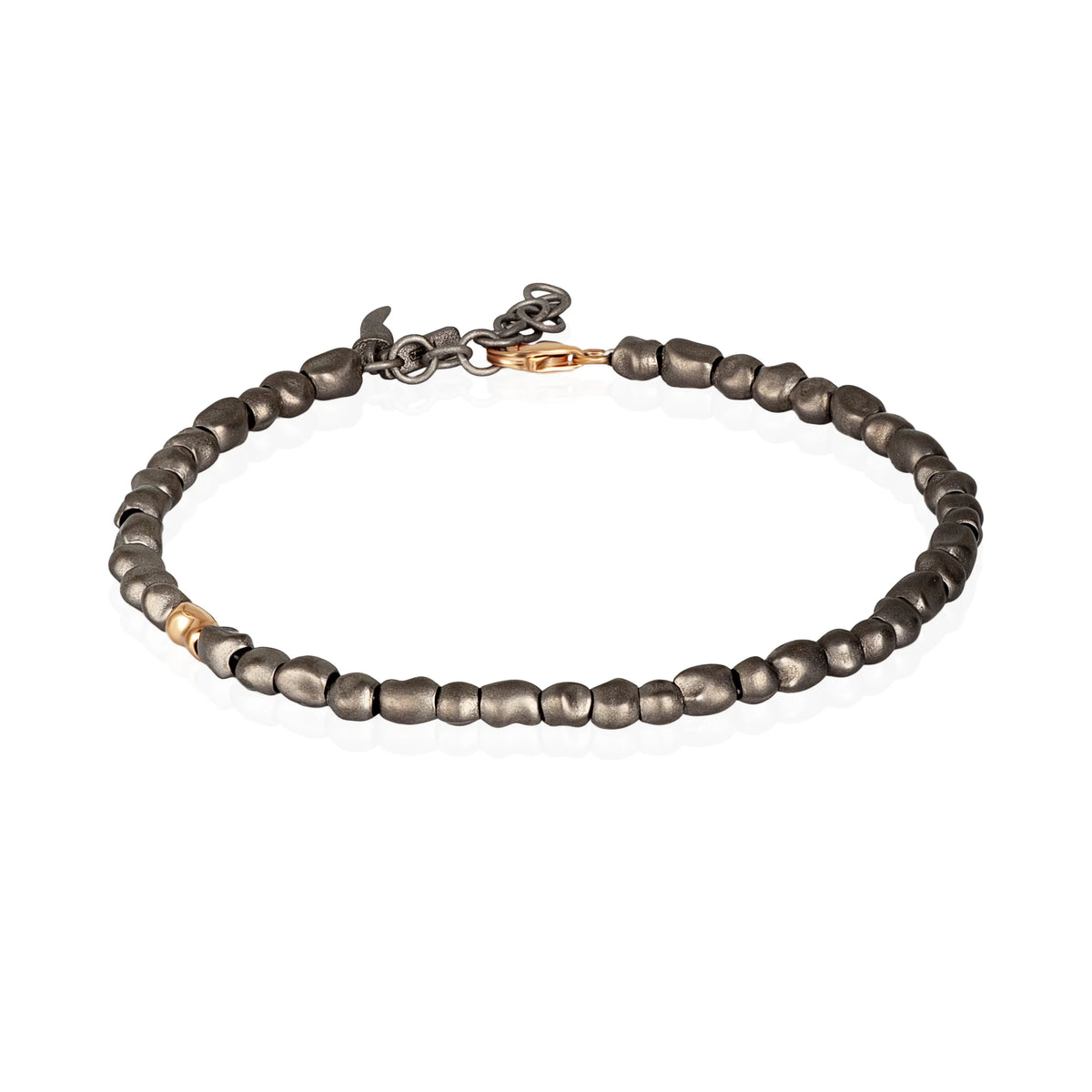 Mano Jewels Bracciale in Titanio Con Sassi Piccoli e Sasso in Oro Rosa 9KT