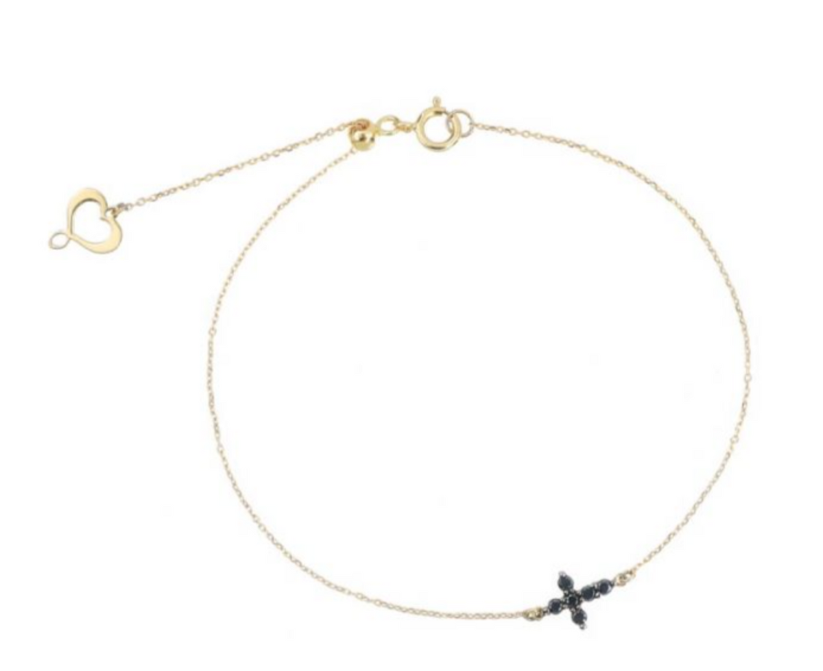 Maman et Sophie Bracciale Brillando Oro Giallo 18kt Croce Diamanti Neri BRBRLCRN