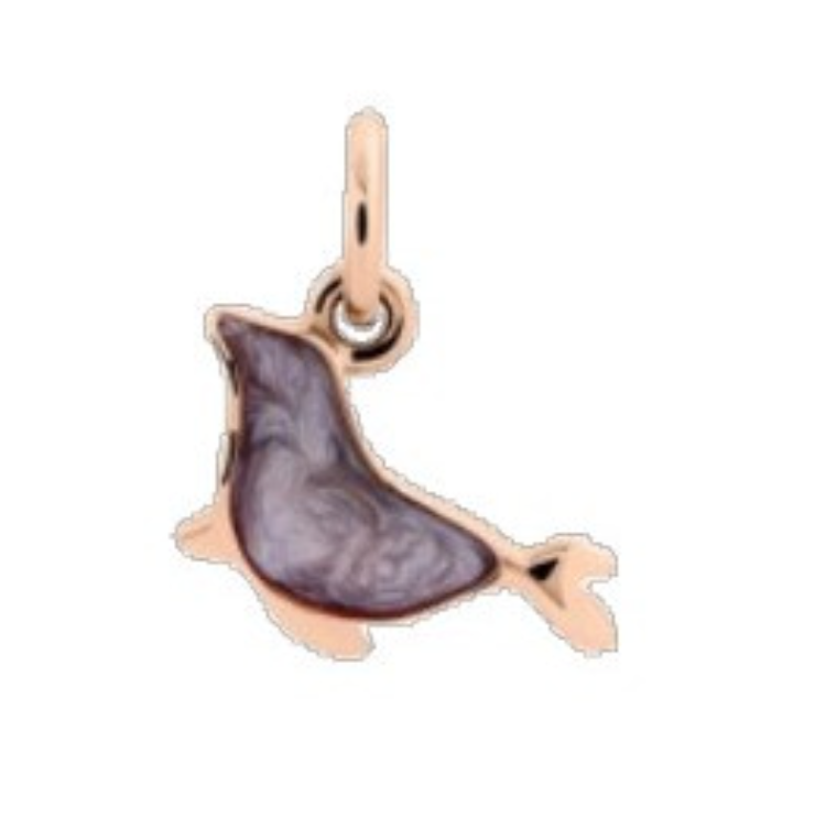 Dodo Seal Pendant in rose gold and gray enamel