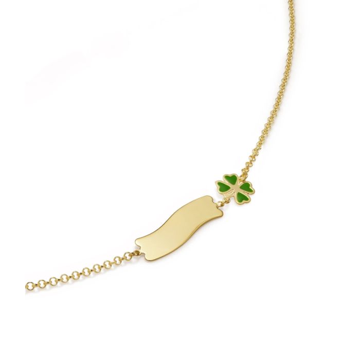 Le Bebè Bracciale Fortuna con Quadrifoglio e Targhetta Oro Giallo PMG027/B