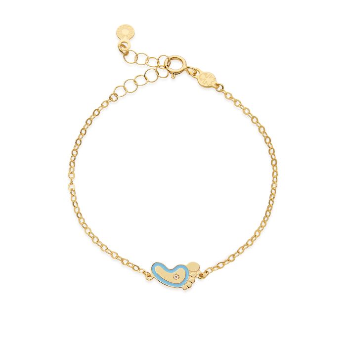 Le Bebè Bracciale Oro Giallo Piedino Azzurro e Diamante PMG204