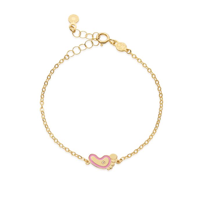Le Bebè Bracciale Oro Giallo Piedino Rosa e Diamante PMG205