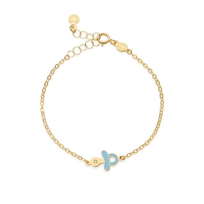 Le Bebè Bracciale Oro Giallo Ciuccio Azzurro e Diamante PMG206
