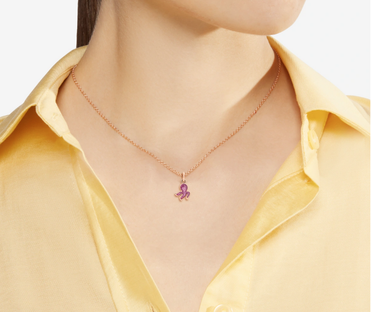 Dodo Octopus Pendant in Rose Gold and Fuchsia Enamel