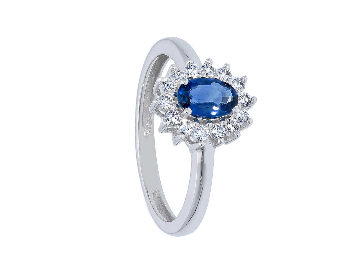 Maiocchi Milano Anello Oro Bianco con Diamanti e Zaffiro ct 0.64