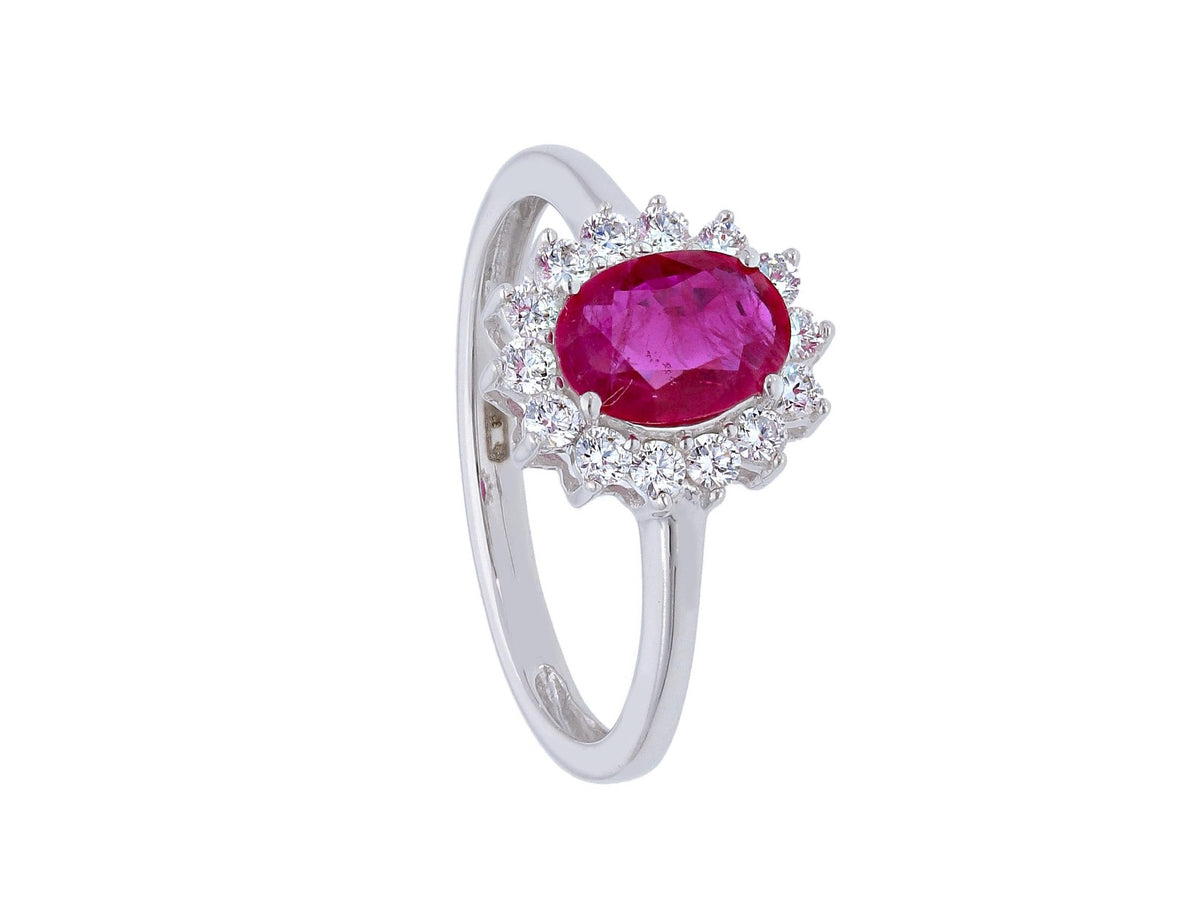 Maiocchi Milano White Gold Ring with Diamonds and Ruby ct 1.07
