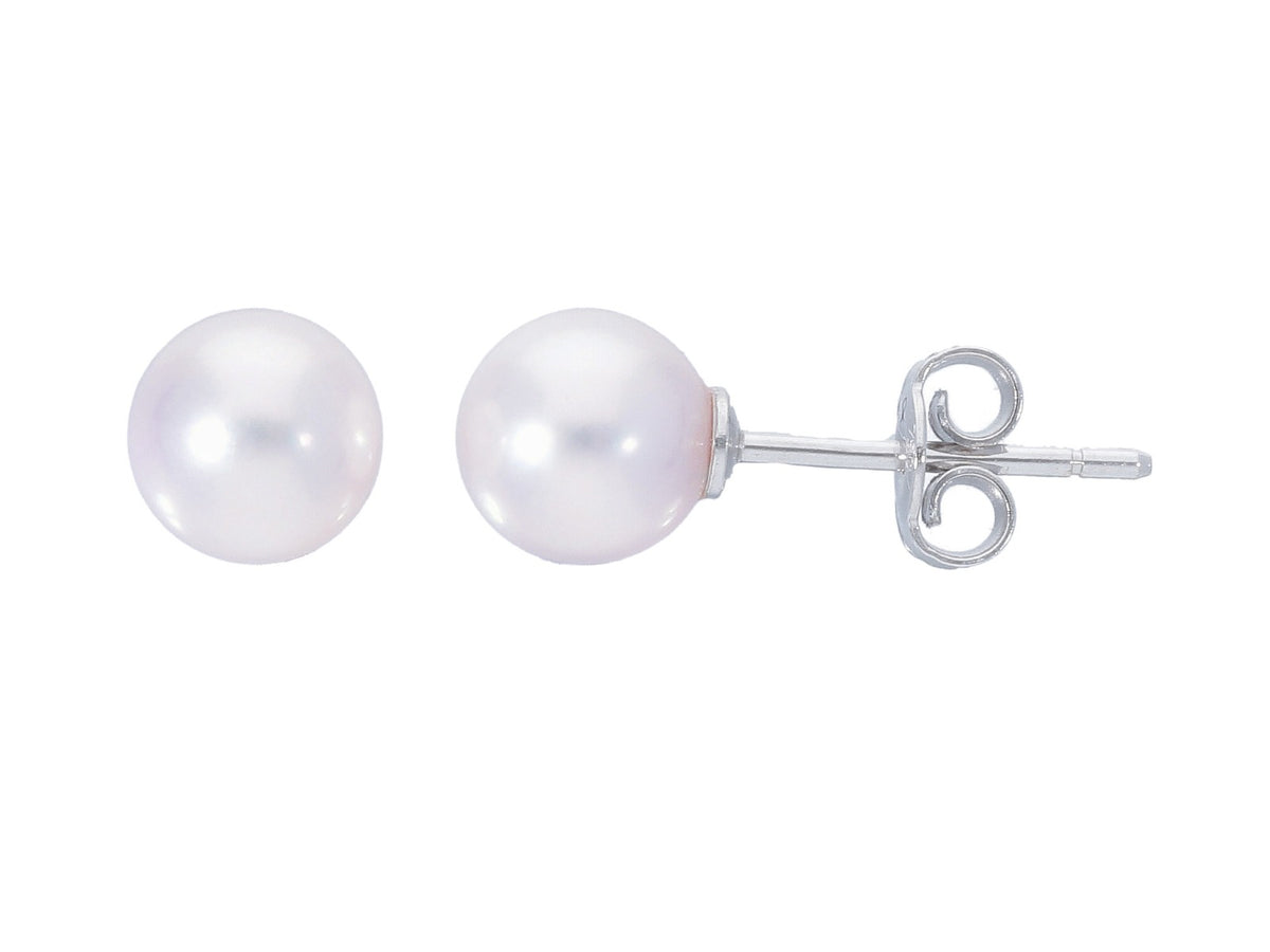 White Gold Earrings with Akoya Pearls 6.5 x 7 mm