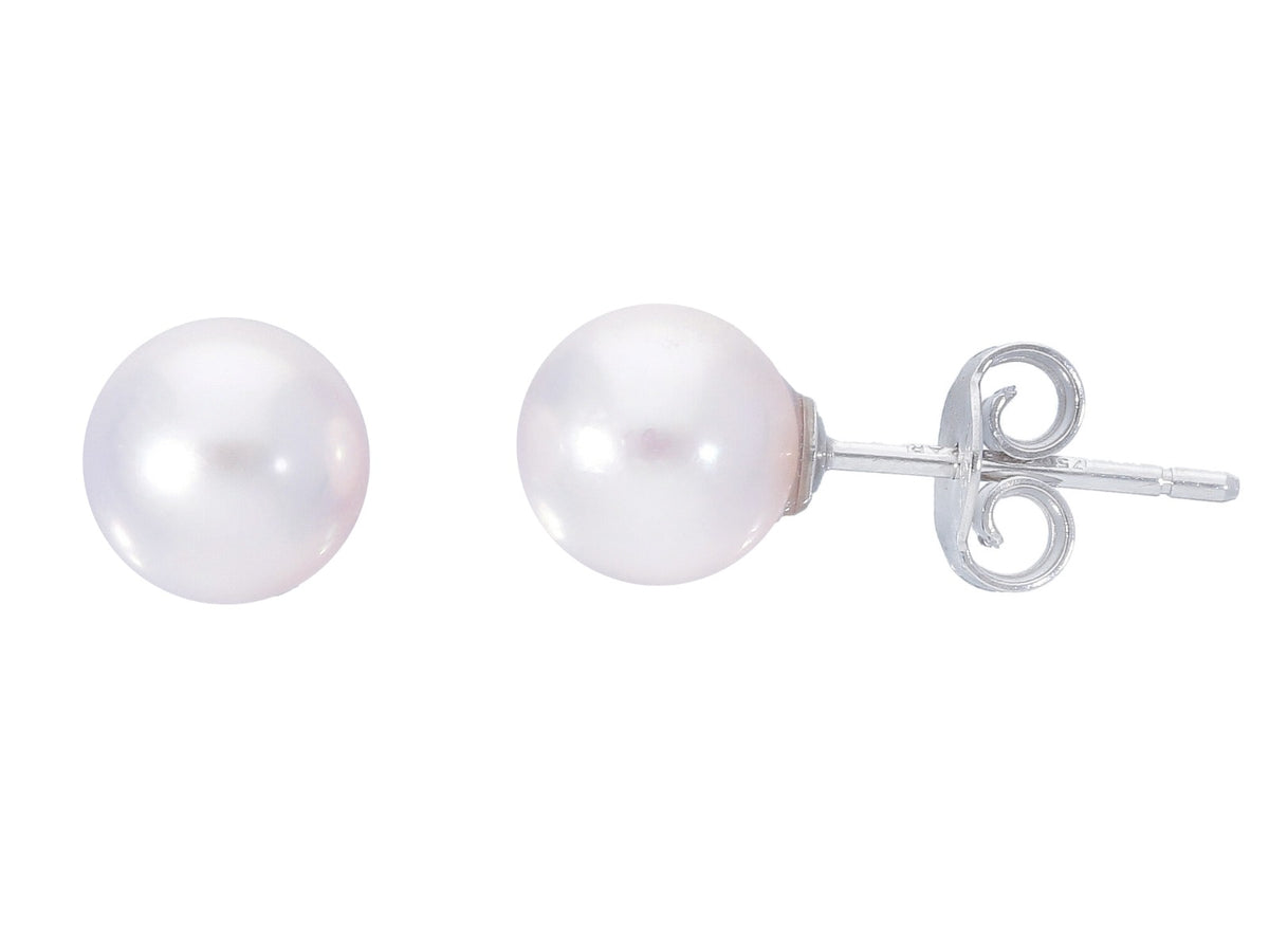 White Gold Earrings with Akoya Pearls 7.5 x 8 mm