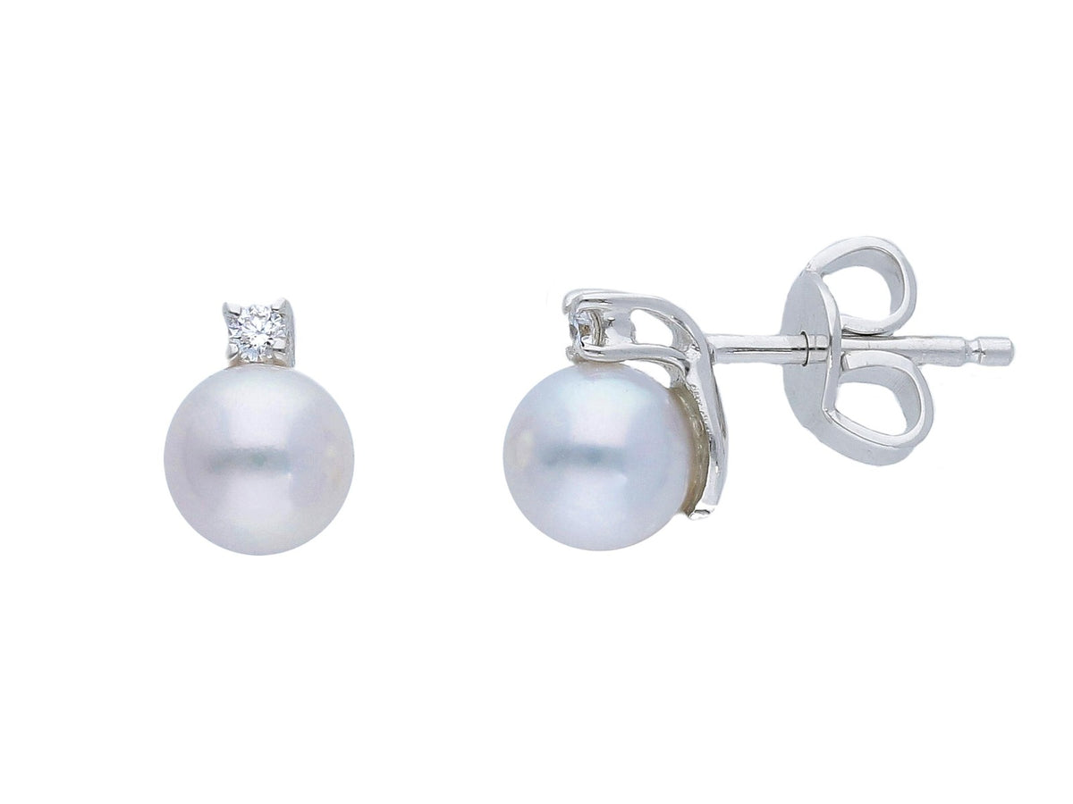 Earrings with Diamonds and Akoya Pearls 5.5 x 6 mm