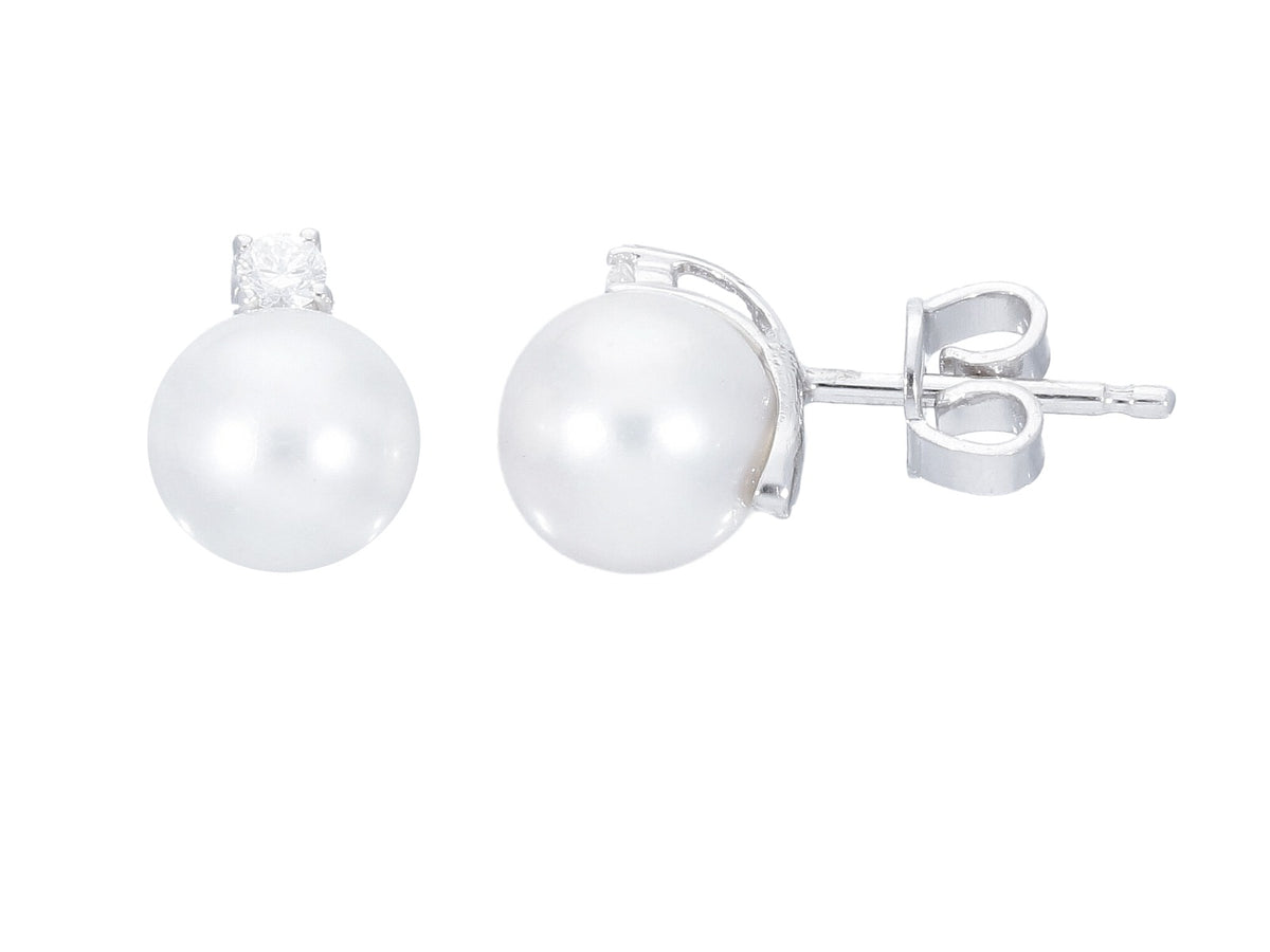 Earrings with Diamonds and Fresh Water Pearls 7.5 x 8 mm