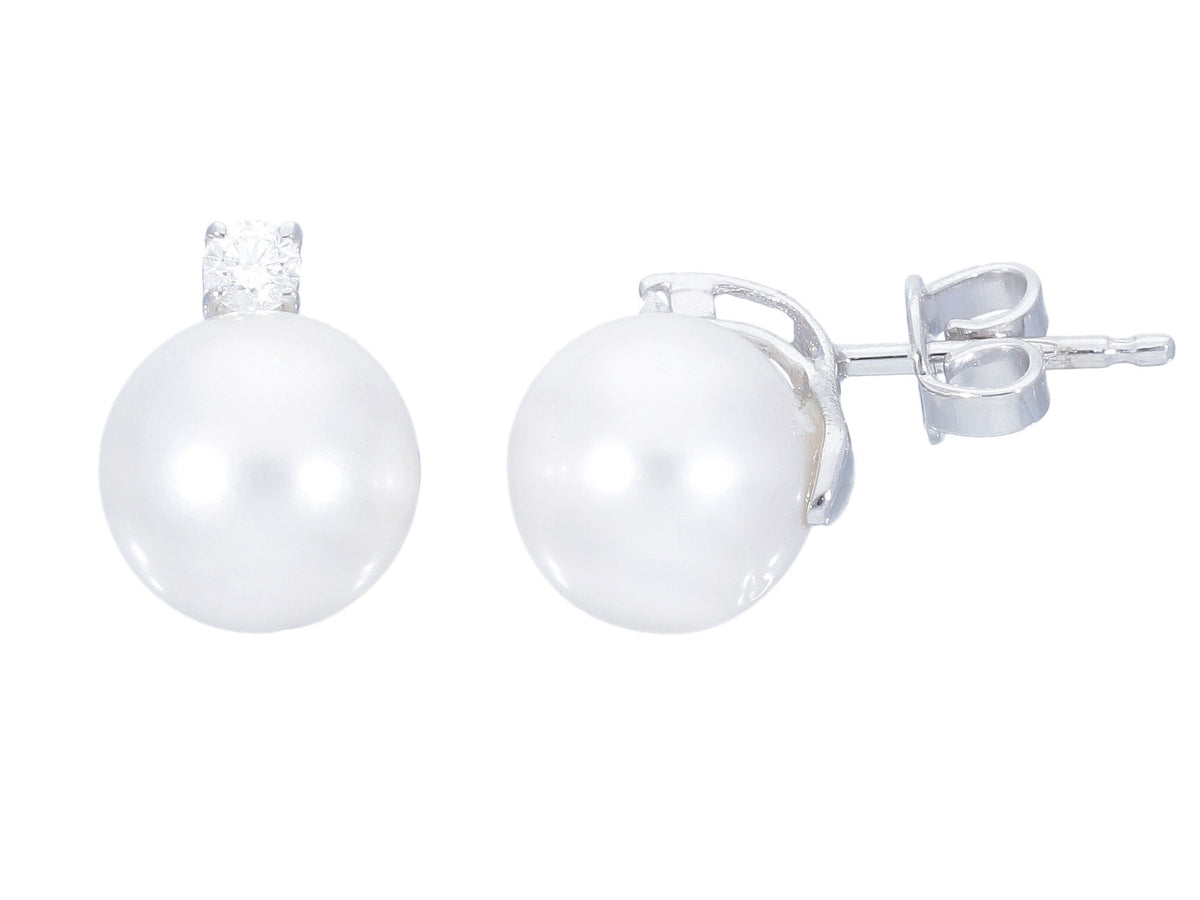 Earrings with Diamonds and Fresh Water Pearls 8.5 x 9 mm