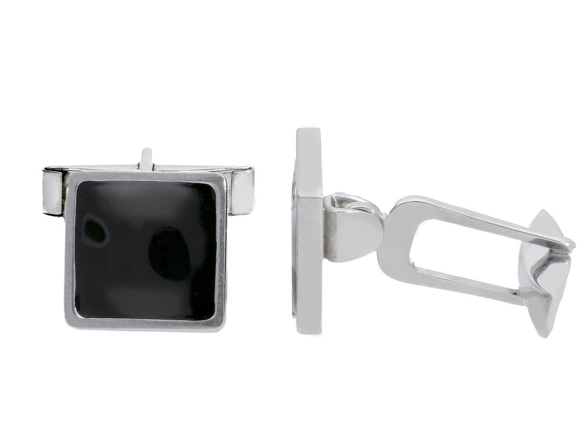 Maiocchi Silver Square Cufflinks Silver and Black