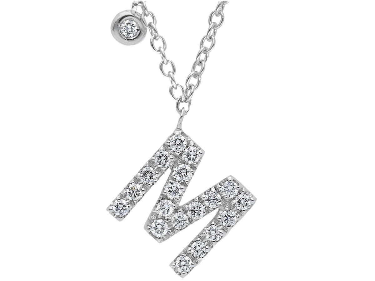 Girocollo Lettera M Oro Bianco e Diamanti ct 0.36
