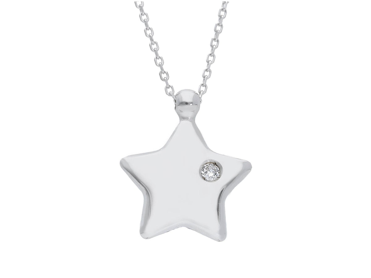 Girocollo Stella Oro Bianco e Diamante ct 0,02 G