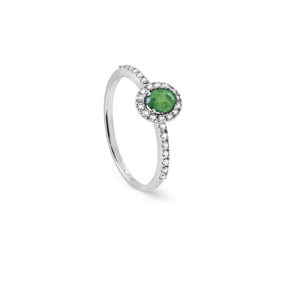 Salvini Dora Ring in White Gold, Diamonds and Emerald