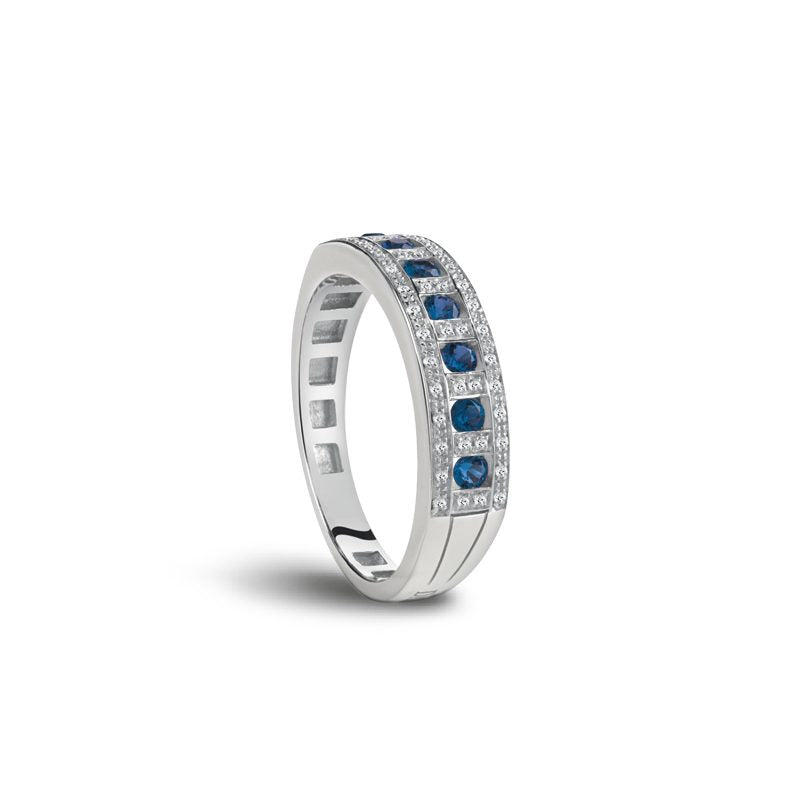 Damiani Anello Belle Epoque Oro Bianco in Diamanti e Zaffiri