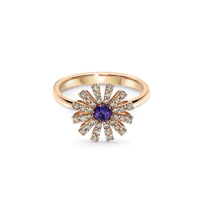 Damiani Margherita Ring in Rose Gold, Brown Diamonds and Amethyst