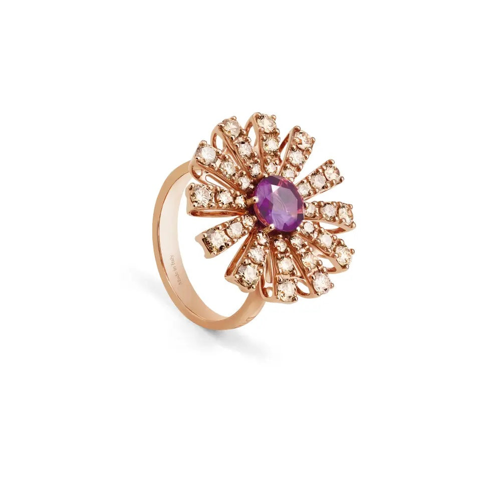 Damiani Margherita Ring in Rose Gold with Brown Diamonds and Amethyst