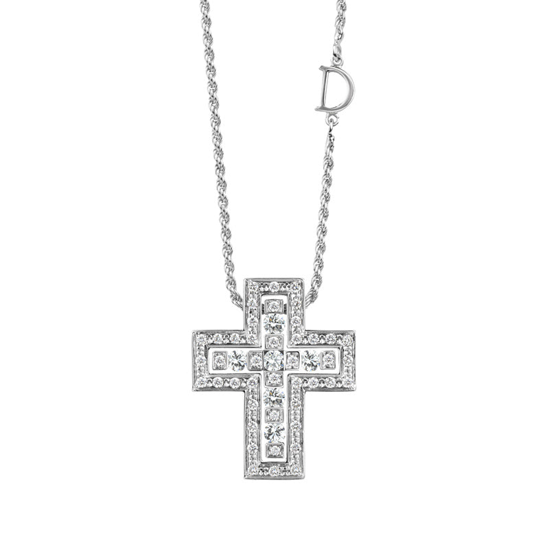 Damiani Belle Epoque Cross Necklace in White Gold and Diamonds