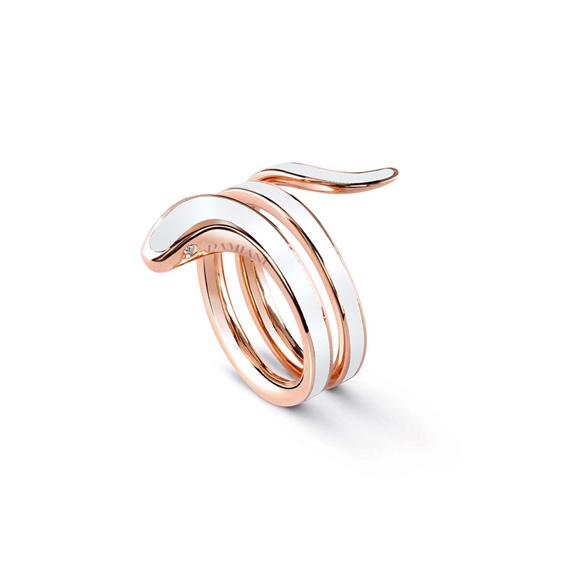 Damiani Eden Ring in White Ceramic, Rose Gold and Diamonds