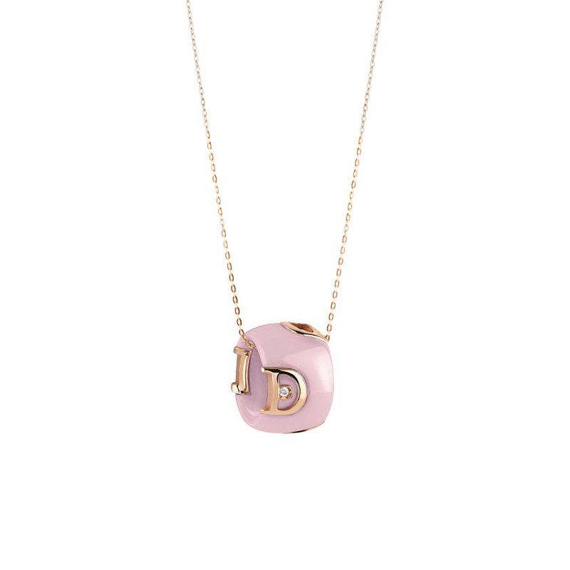 Damiani D.Icon Necklace in Pink Ceramic, Rose Gold and Diamond