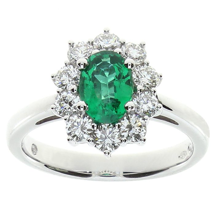 Damiani Ring in White Gold with Diamonds and Emerald