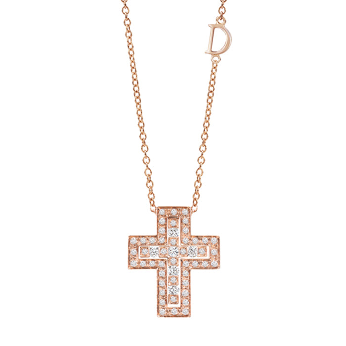 Damiani Belle Epoque Cross Necklace in Rose Gold and Diamonds