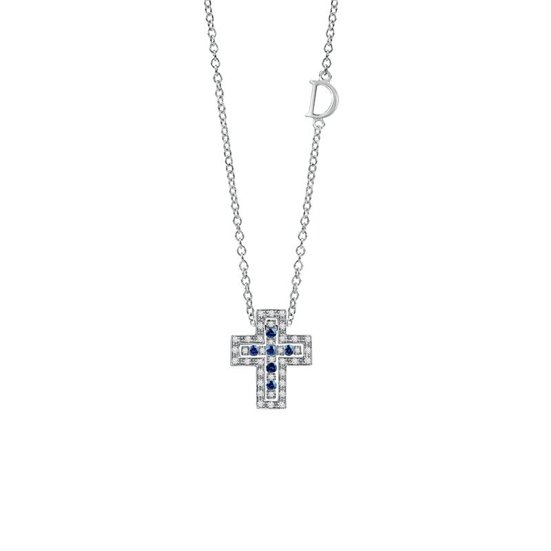 Damiani Collana Croce Belle Epoque Oro Bianco Diamanti e Zaffiri