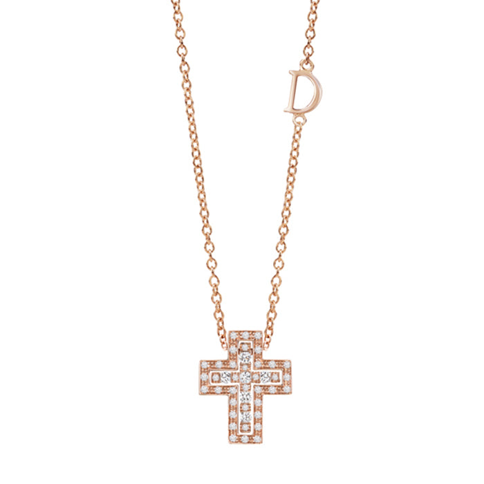Damiani Belle Epoque Cross Necklace in Rose Gold Diamonds