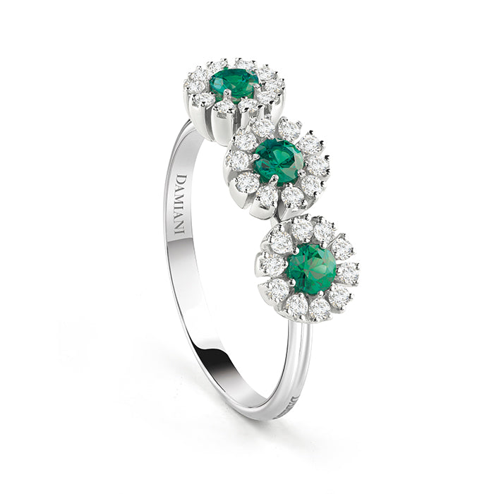 Damiani Ring 3 Margherita White Gold Emeralds and Diamonds