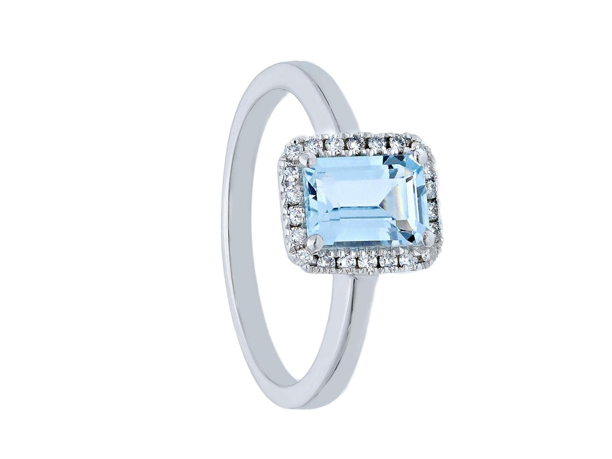 18 kt white gold ring with diamonds and aquamarine