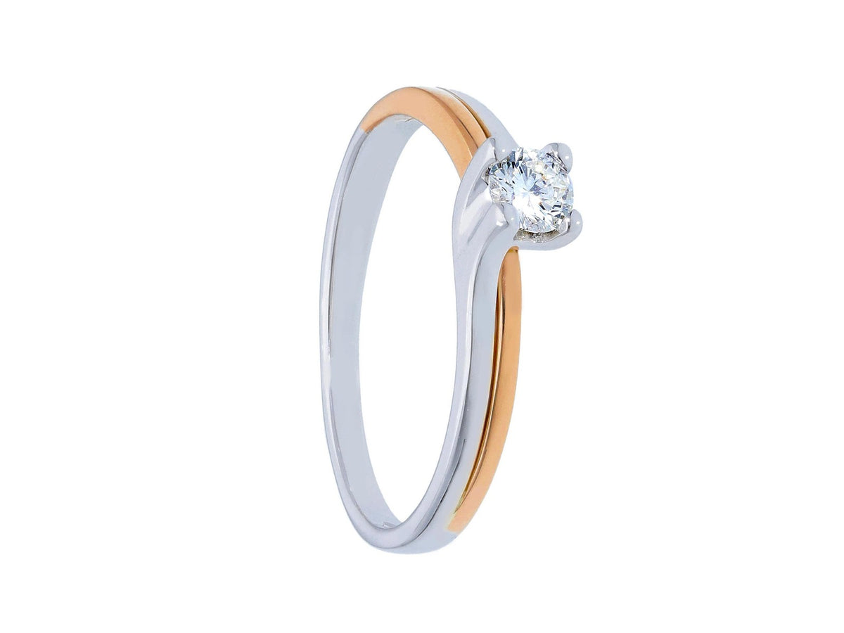 Maiocchi Milano Anello Solitario Oro Bianco e Rosa e Diamante ct 0,19 G SI