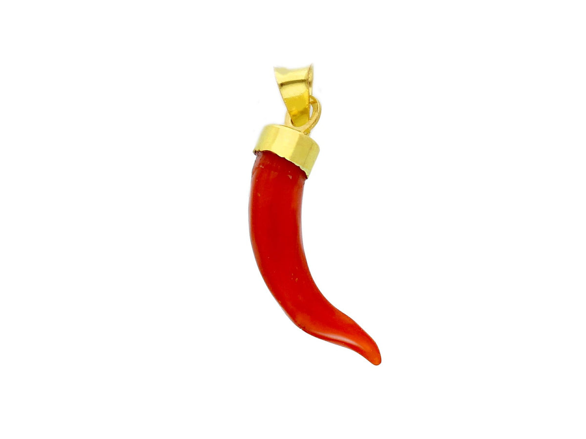 Cornetto Pendant in 18kt Yellow Gold and Coral