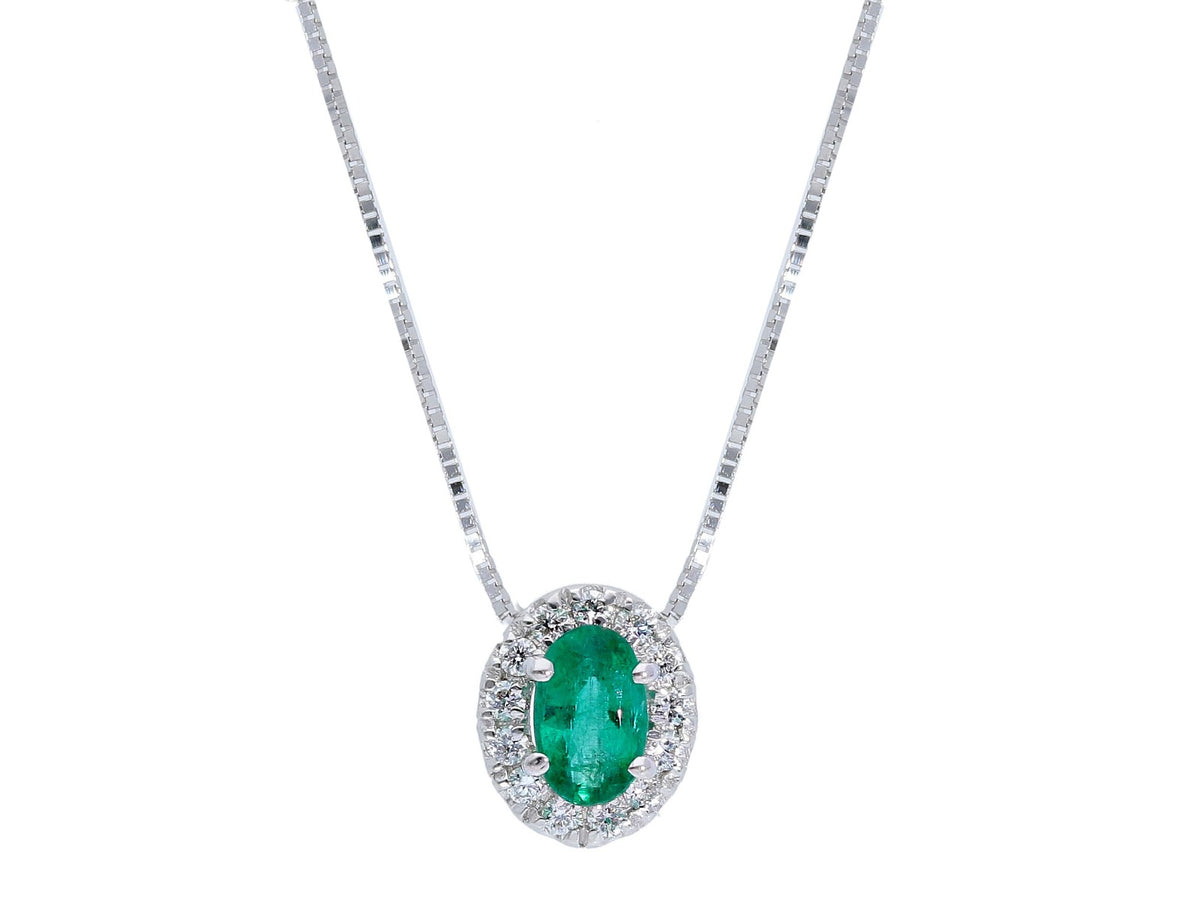 Girocollo con Diamanti e Smeraldo ct 0.24
