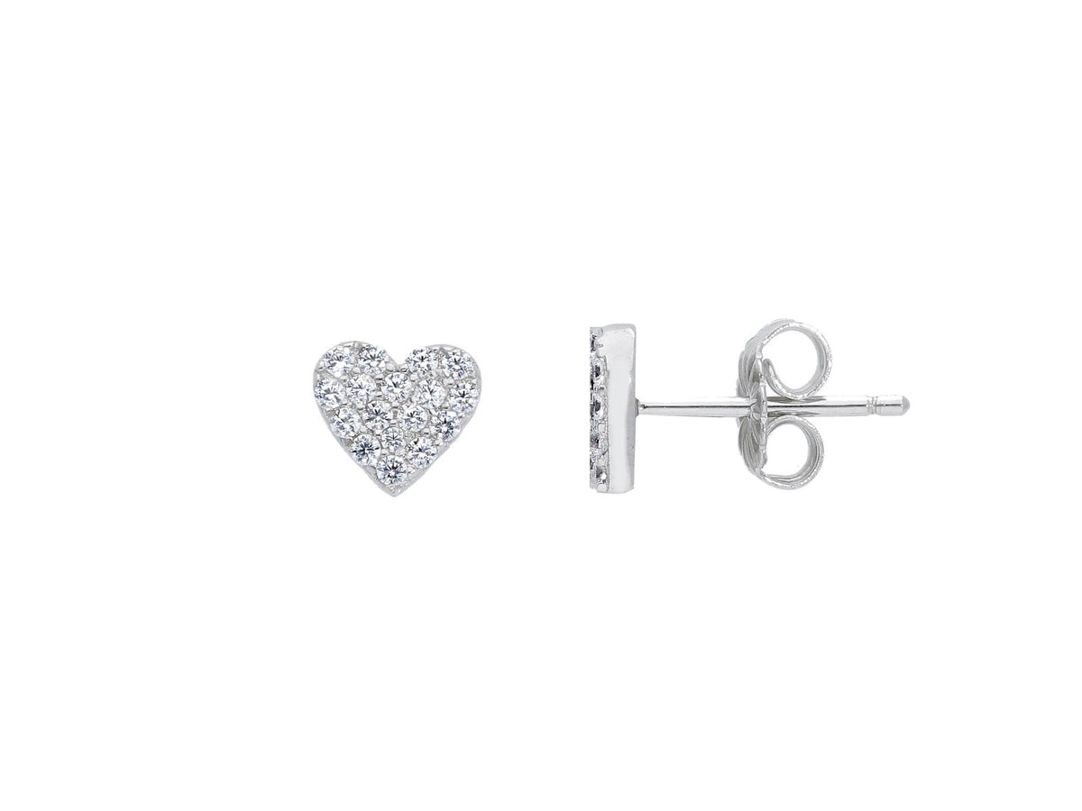 Maiocchi Silver Heart Earrings in Silver and Zircons