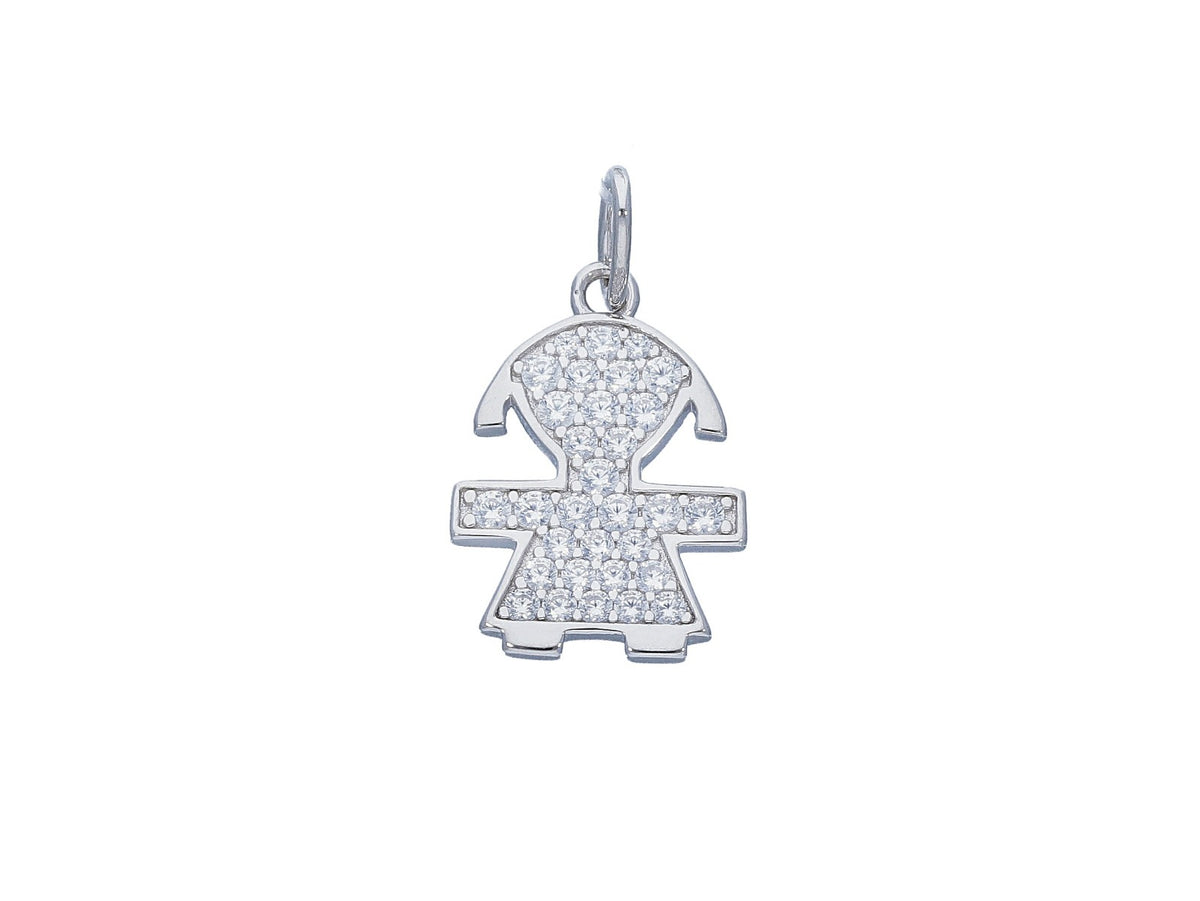 Maiocchi Silver Girl Pendant in Silver and Zircons