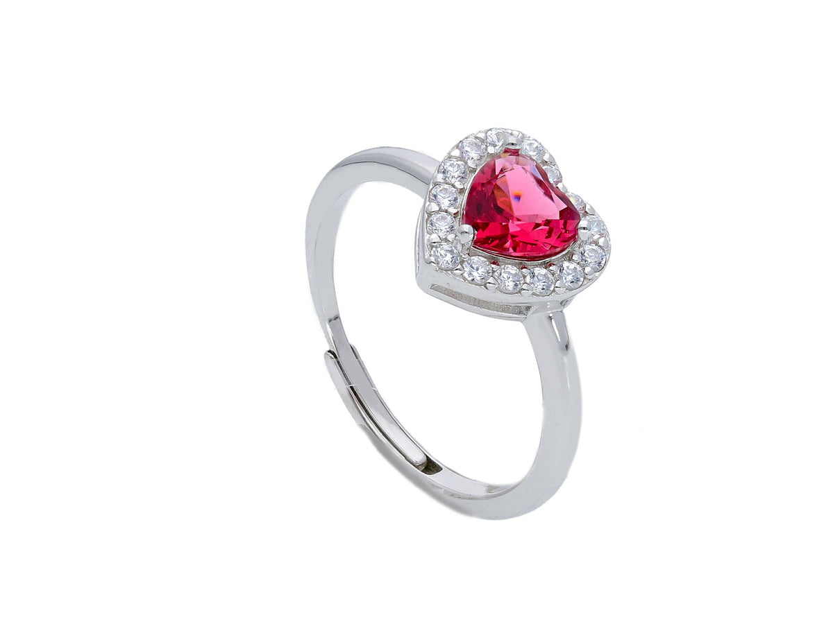 Maiocchi Silver Ring Silver and Red Heart Zircon