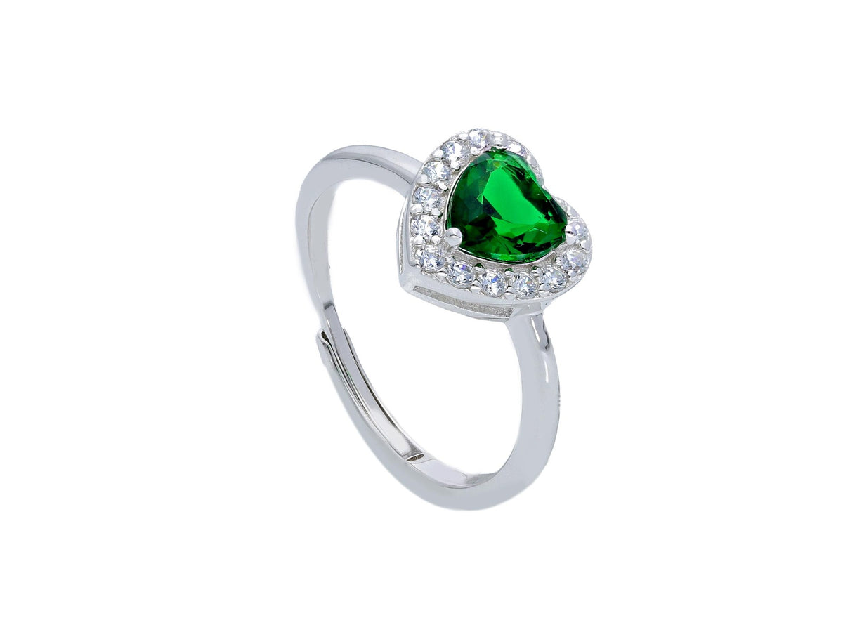 Maiocchi Silver Ring Silver and Green Heart Zircon