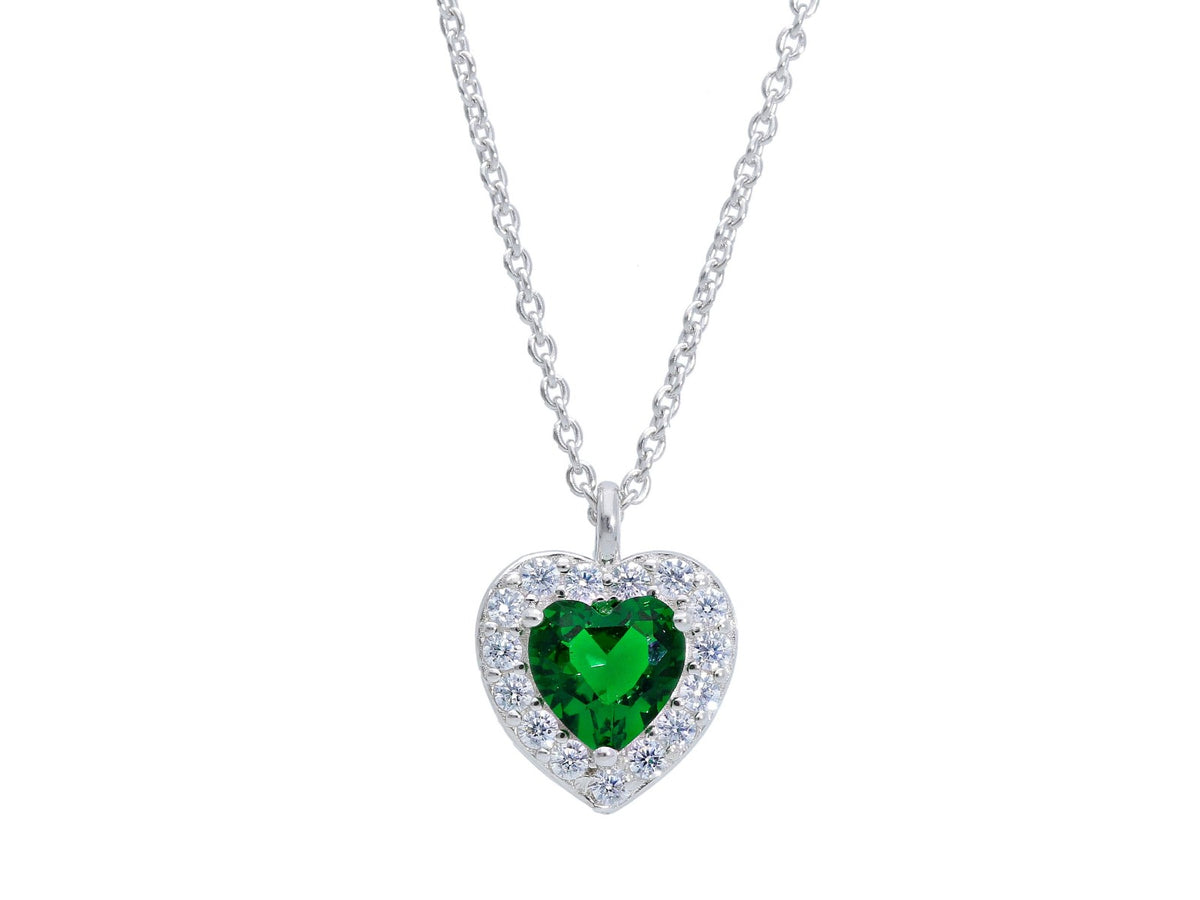 Maiocchi Silver Silver and Green Heart Zircon Necklace