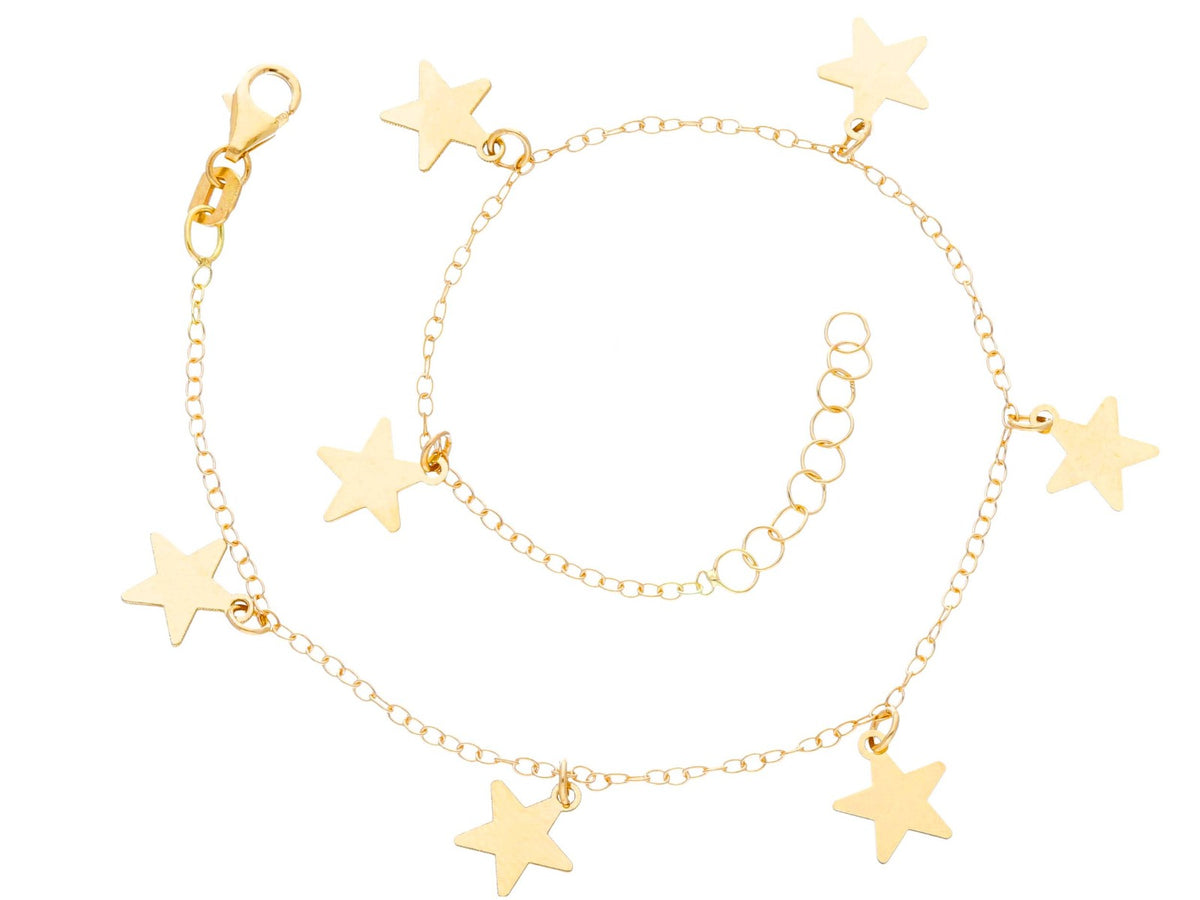 Bracelet with 7 Pendant Stars in 18kt Yellow Gold