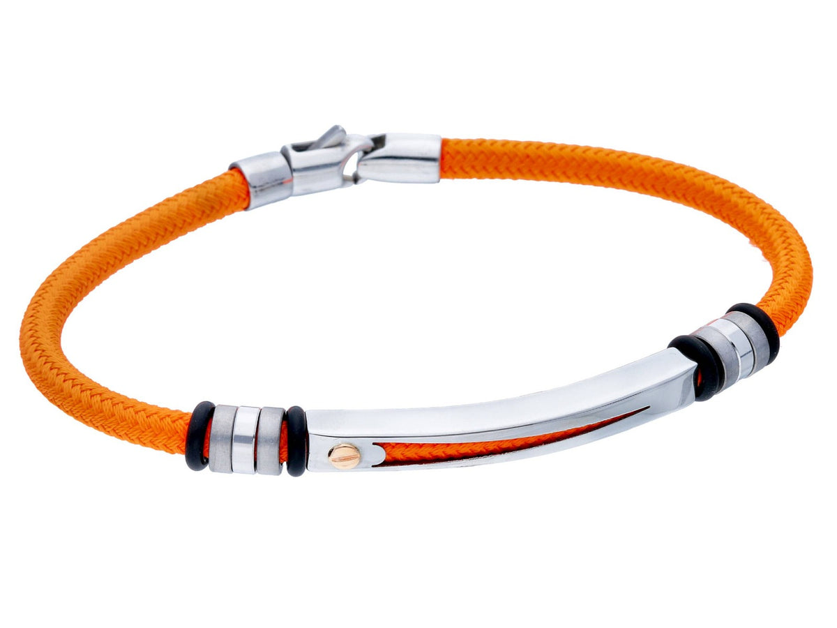 Orange Bracelet With Steel Plate and 18k Yellow Gold Screw